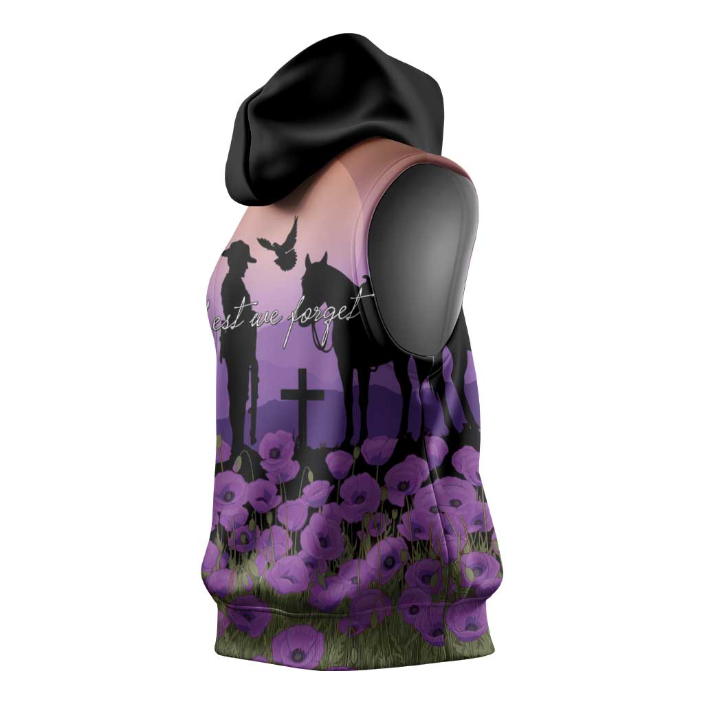 Australia ANZAC Animal Heroes Sleeveless Hoodie Purple Poppies