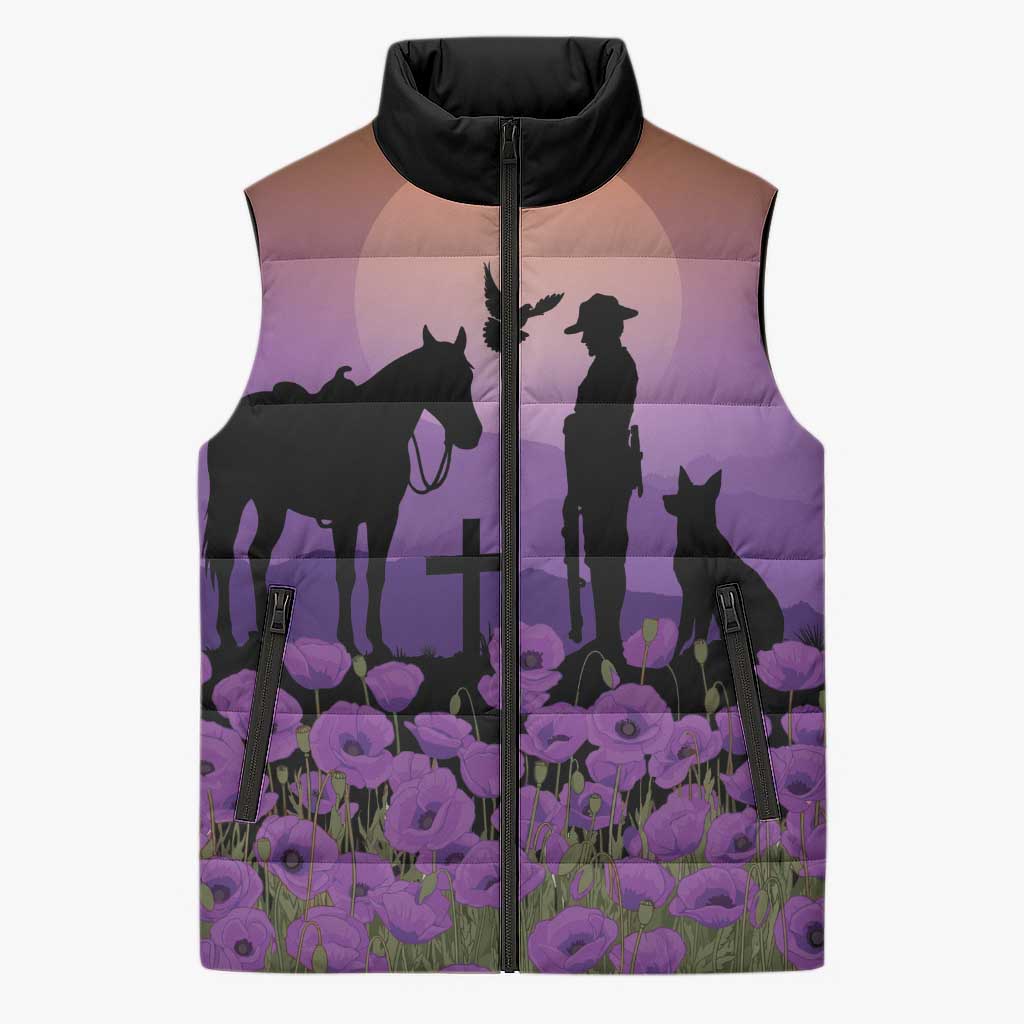 Australia ANZAC Animal Heroes Sleeveless Puffer Jacket Purple Poppies