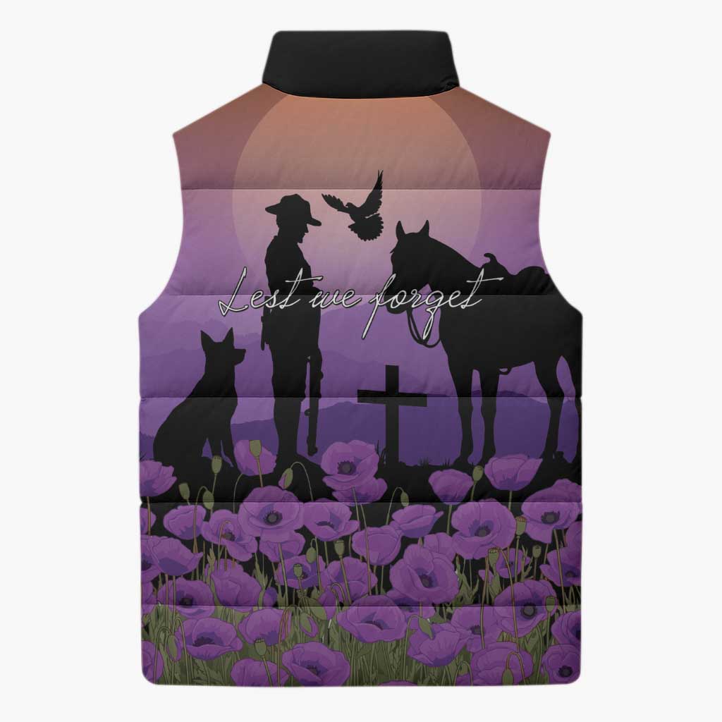 Australia ANZAC Animal Heroes Sleeveless Puffer Jacket Purple Poppies