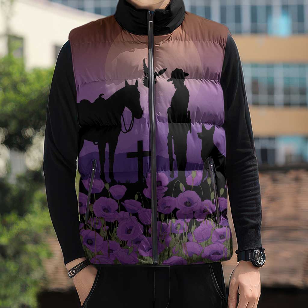Australia ANZAC Animal Heroes Sleeveless Puffer Jacket Purple Poppies