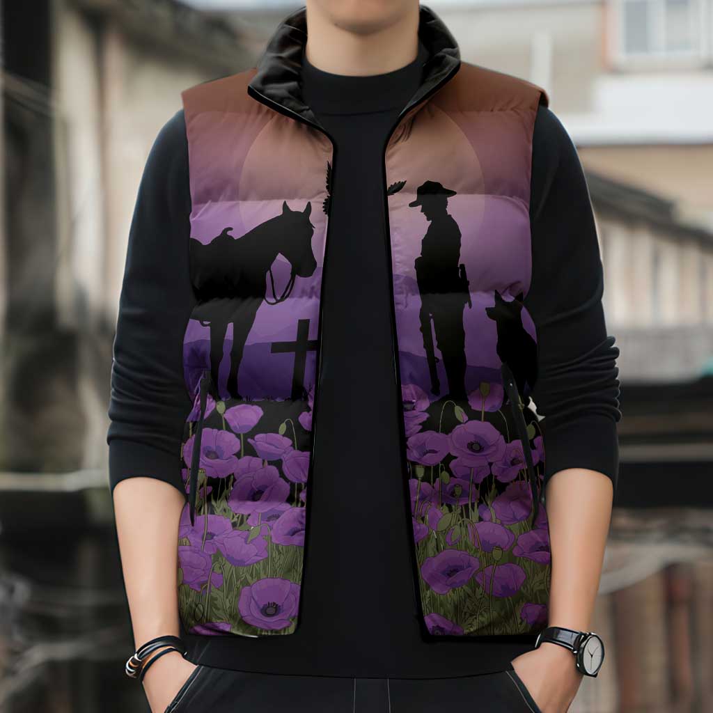 Australia ANZAC Animal Heroes Sleeveless Puffer Jacket Purple Poppies