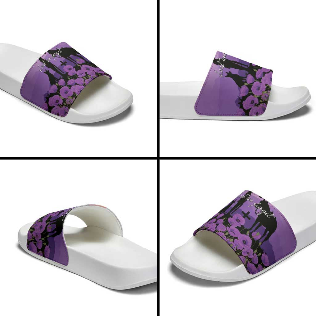 Australia ANZAC Animal Heroes Slide Sandals Purple Poppies