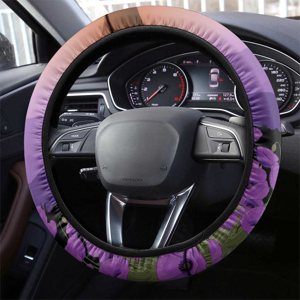 Australia ANZAC Animal Heroes Steering Wheel Cover Purple Poppies