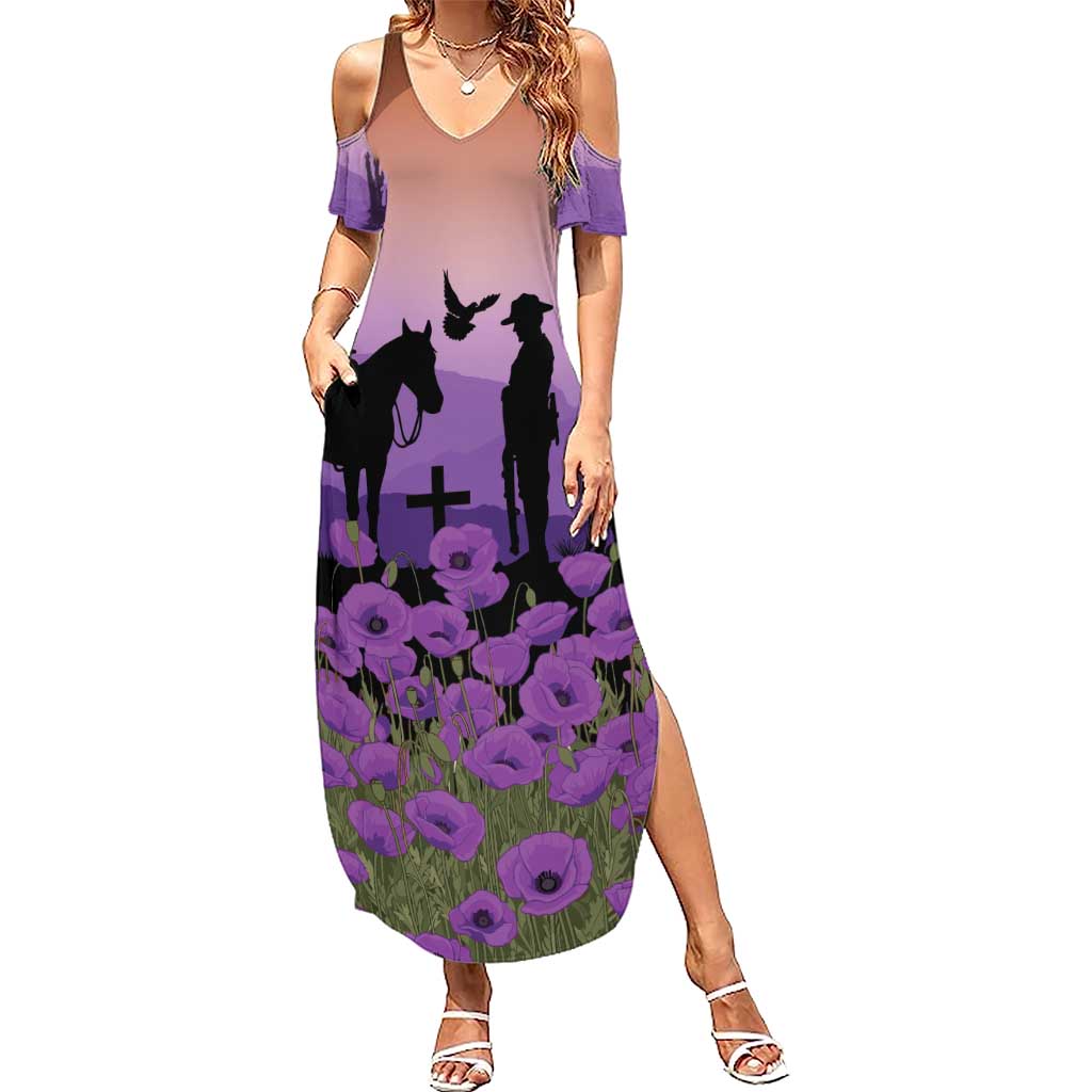 Australia ANZAC Animal Heroes Summer Maxi Dress Purple Poppies