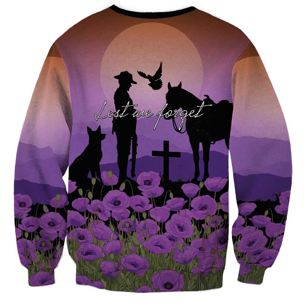 Australia ANZAC Animal Heroes Sweatshirt Purple Poppies