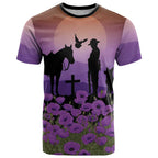Australia ANZAC Animal Heroes T Shirt Purple Poppies