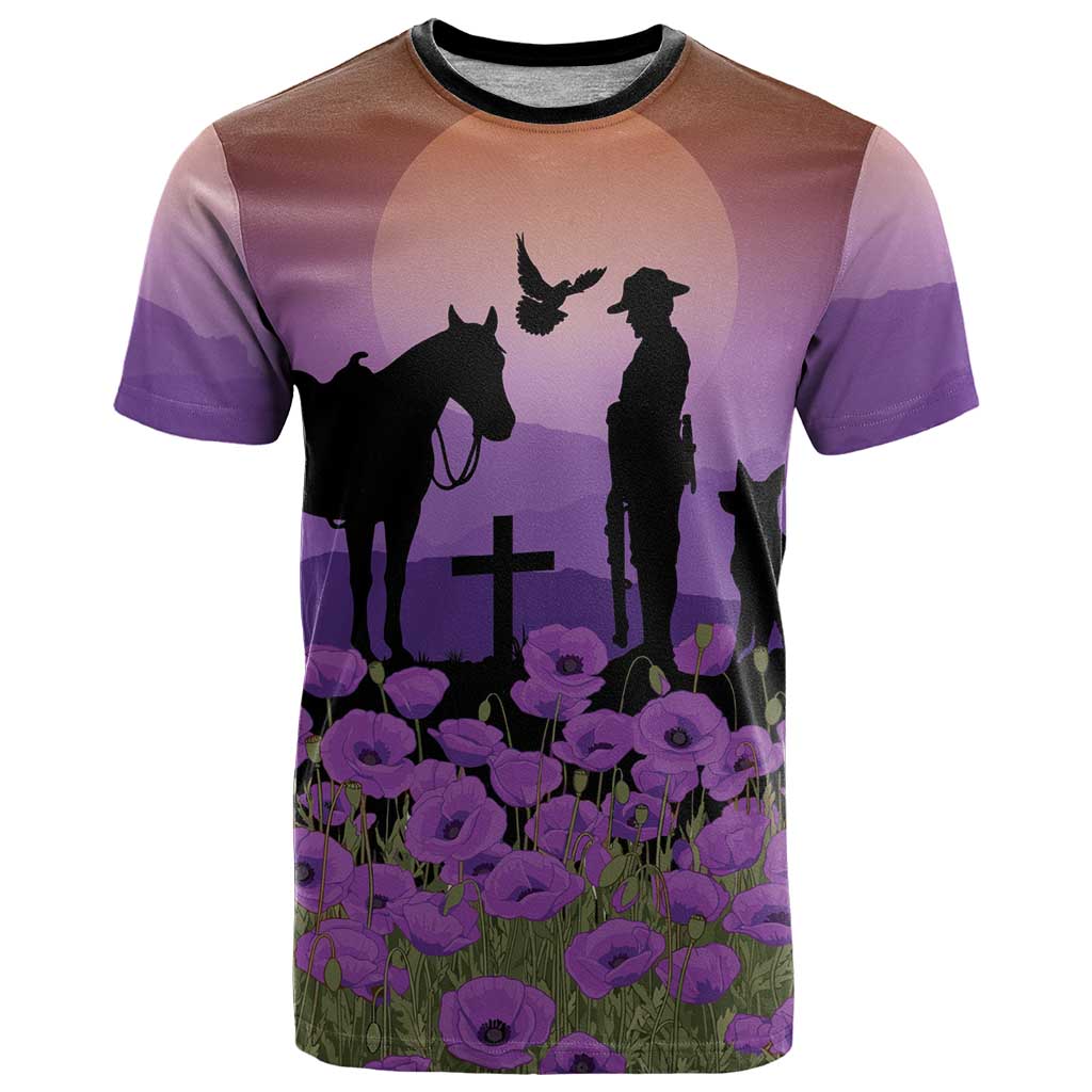 Australia ANZAC Animal Heroes T Shirt Purple Poppies