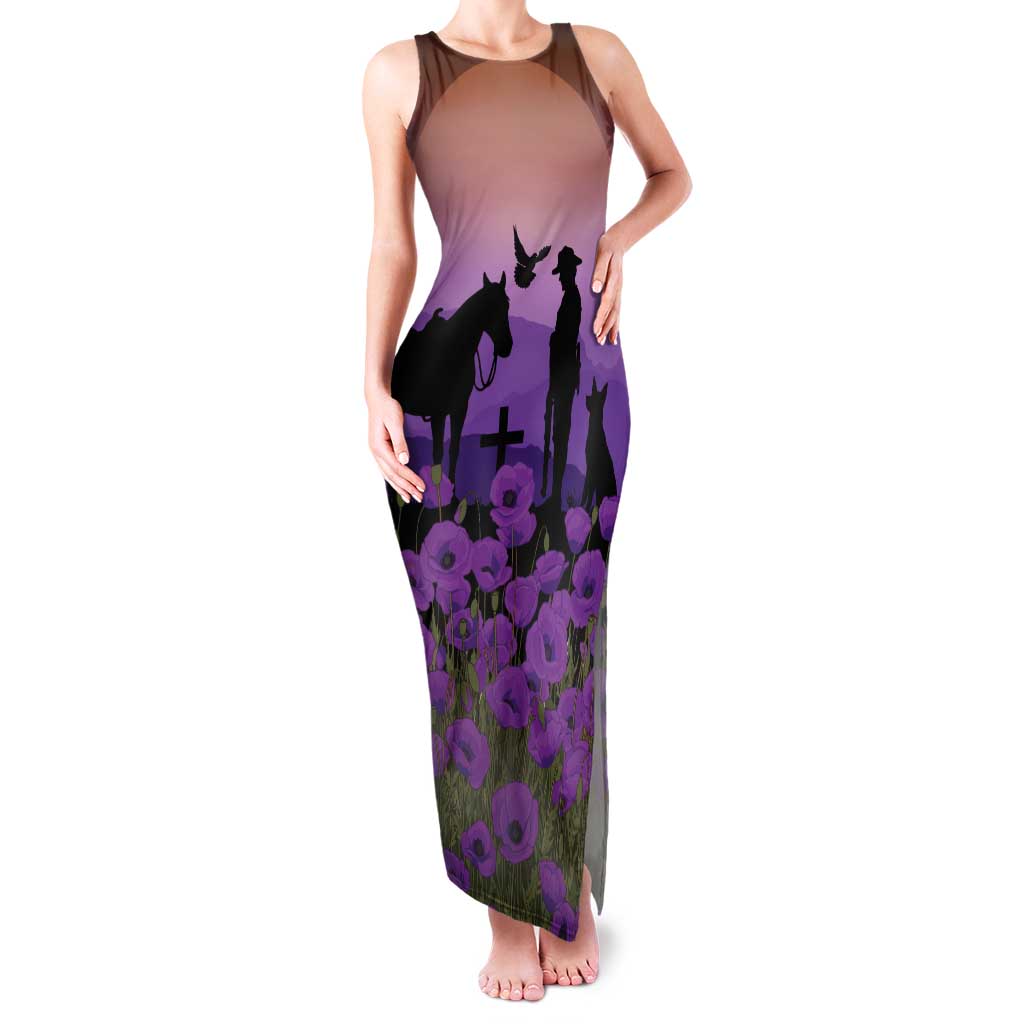 Australia ANZAC Animal Heroes Tank Maxi Dress Purple Poppies