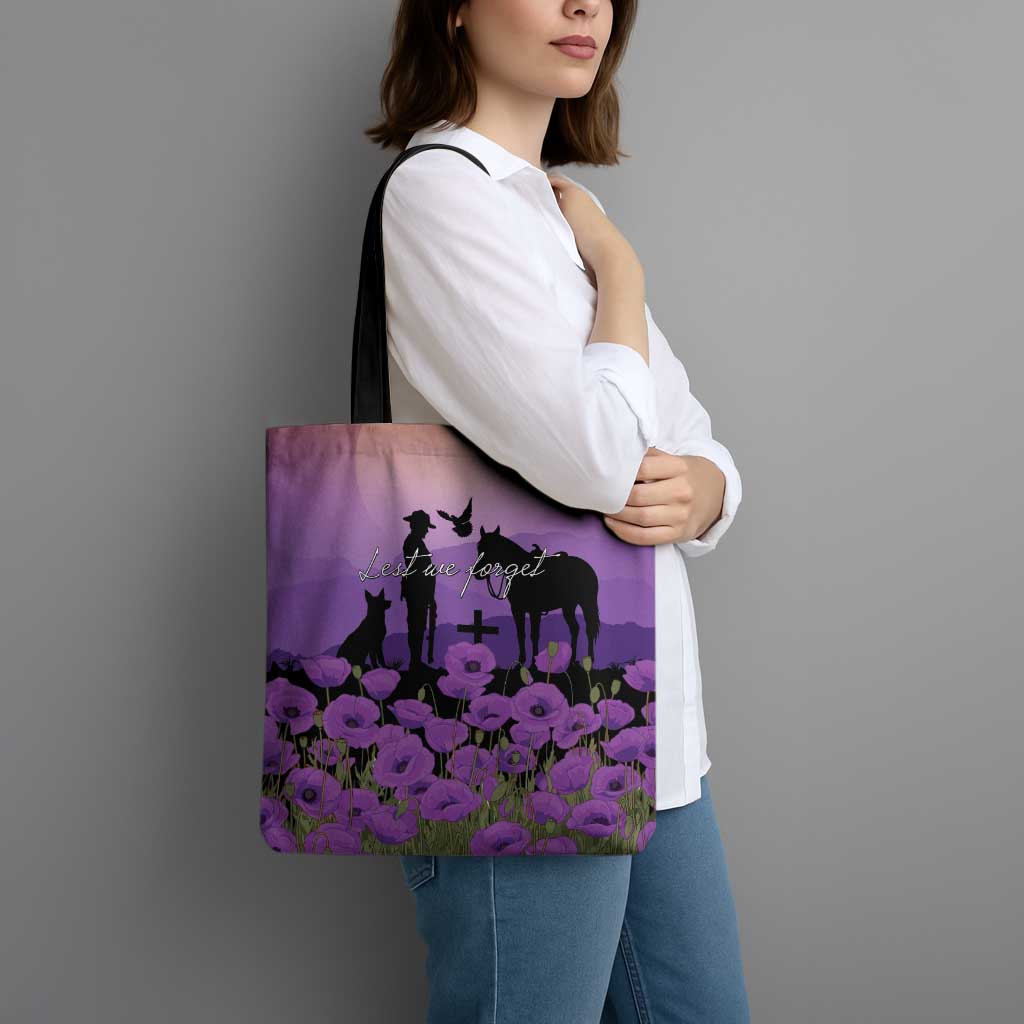 Australia ANZAC Animal Heroes Tote Bag Purple Poppies