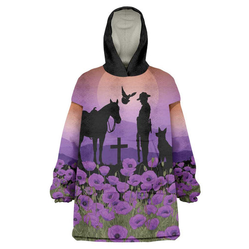 Australia ANZAC Animal Heroes Wearable Blanket Hoodie Purple Poppies