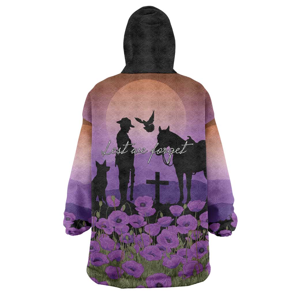 Australia ANZAC Animal Heroes Wearable Blanket Hoodie Purple Poppies