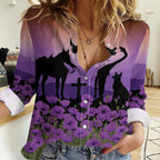 Australia ANZAC Animal Heroes Women Casual Shirt Purple Poppies