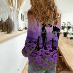 Australia ANZAC Animal Heroes Women Casual Shirt Purple Poppies