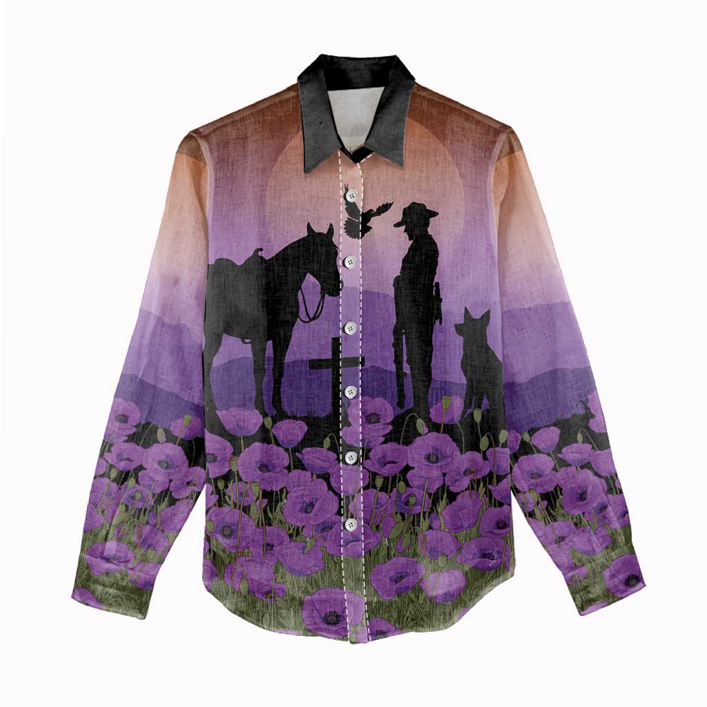Australia ANZAC Animal Heroes Women Casual Shirt Purple Poppies