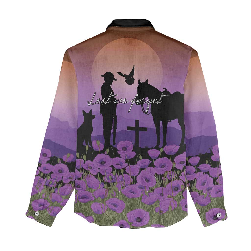 Australia ANZAC Animal Heroes Women Casual Shirt Purple Poppies