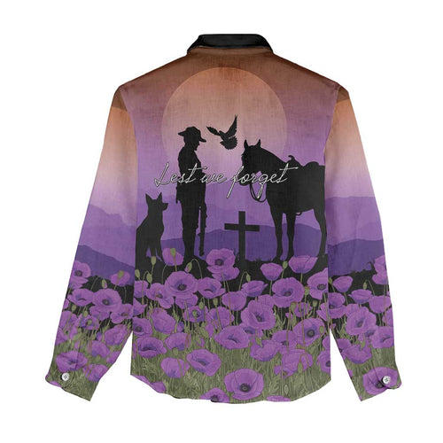 Australia ANZAC Animal Heroes Women Casual Shirt Purple Poppies
