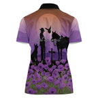 Australia ANZAC Animal Heroes Women Polo Shirt Purple Poppies