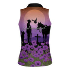 Australia ANZAC Animal Heroes Women Sleeveless Polo Shirt Purple Poppies