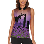 Australia ANZAC Animal Heroes Women Sleeveless Polo Shirt Purple Poppies