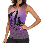 Australia ANZAC Animal Heroes Women Sleeveless Polo Shirt Purple Poppies