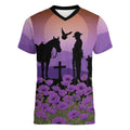 Australia ANZAC Animal Heroes Women V-Neck T-Shirt Purple Poppies