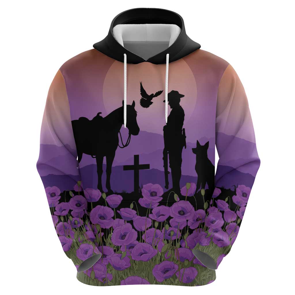 Australia ANZAC Animal Heroes Zip Hoodie Purple Poppies