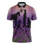 Australia ANZAC Animal Heroes Zipper Polo Shirt Purple Poppies