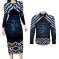 New Zealand Matariki Couples Matching Long Sleeve Bodycon Dress and Long Sleeve Button Shirt Galaxy Styled Taniko
