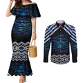 New Zealand Matariki Couples Matching Mermaid Dress and Long Sleeve Button Shirt Galaxy Styled Taniko