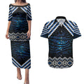 New Zealand Matariki Couples Matching Puletasi and Hawaiian Shirt Galaxy Styled Taniko