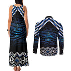 New Zealand Matariki Couples Matching Tank Maxi Dress and Long Sleeve Button Shirt Galaxy Styled Taniko
