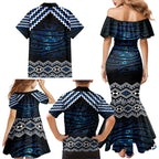 New Zealand Matariki Family Matching Mermaid Dress and Hawaiian Shirt Galaxy Styled Taniko