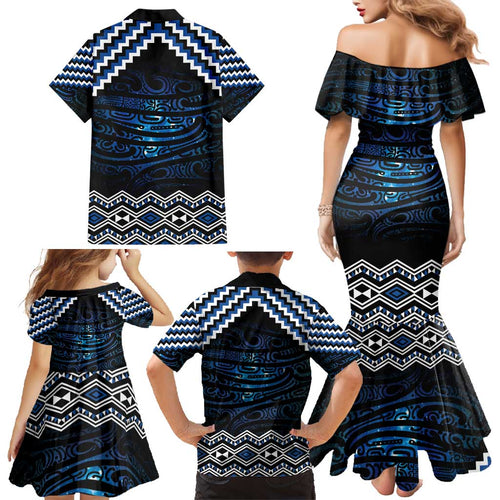 New Zealand Matariki Family Matching Mermaid Dress and Hawaiian Shirt Galaxy Styled Taniko
