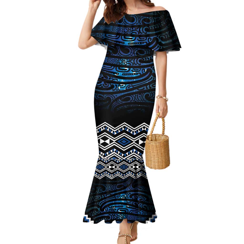 New Zealand Matariki Family Matching Mermaid Dress and Hawaiian Shirt Galaxy Styled Taniko