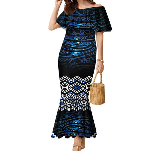 New Zealand Matariki Family Matching Mermaid Dress and Hawaiian Shirt Galaxy Styled Taniko