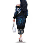 New Zealand Matariki Family Matching Off The Shoulder Long Sleeve Dress and Hawaiian Shirt Galaxy Styled Taniko