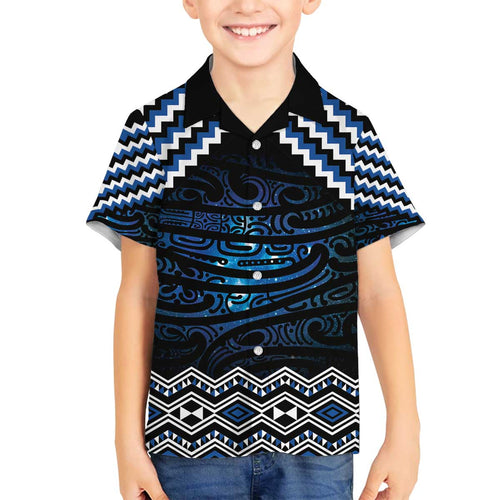 New Zealand Matariki Family Matching Off The Shoulder Long Sleeve Dress and Hawaiian Shirt Galaxy Styled Taniko