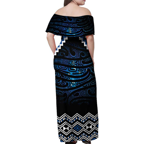 New Zealand Matariki Family Matching Off Shoulder Maxi Dress and Hawaiian Shirt Galaxy Styled Taniko