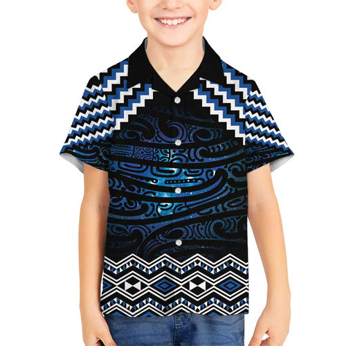 New Zealand Matariki Family Matching Off Shoulder Short Dress and Hawaiian Shirt Galaxy Styled Taniko