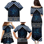 New Zealand Matariki Family Matching Puletasi and Hawaiian Shirt Galaxy Styled Taniko