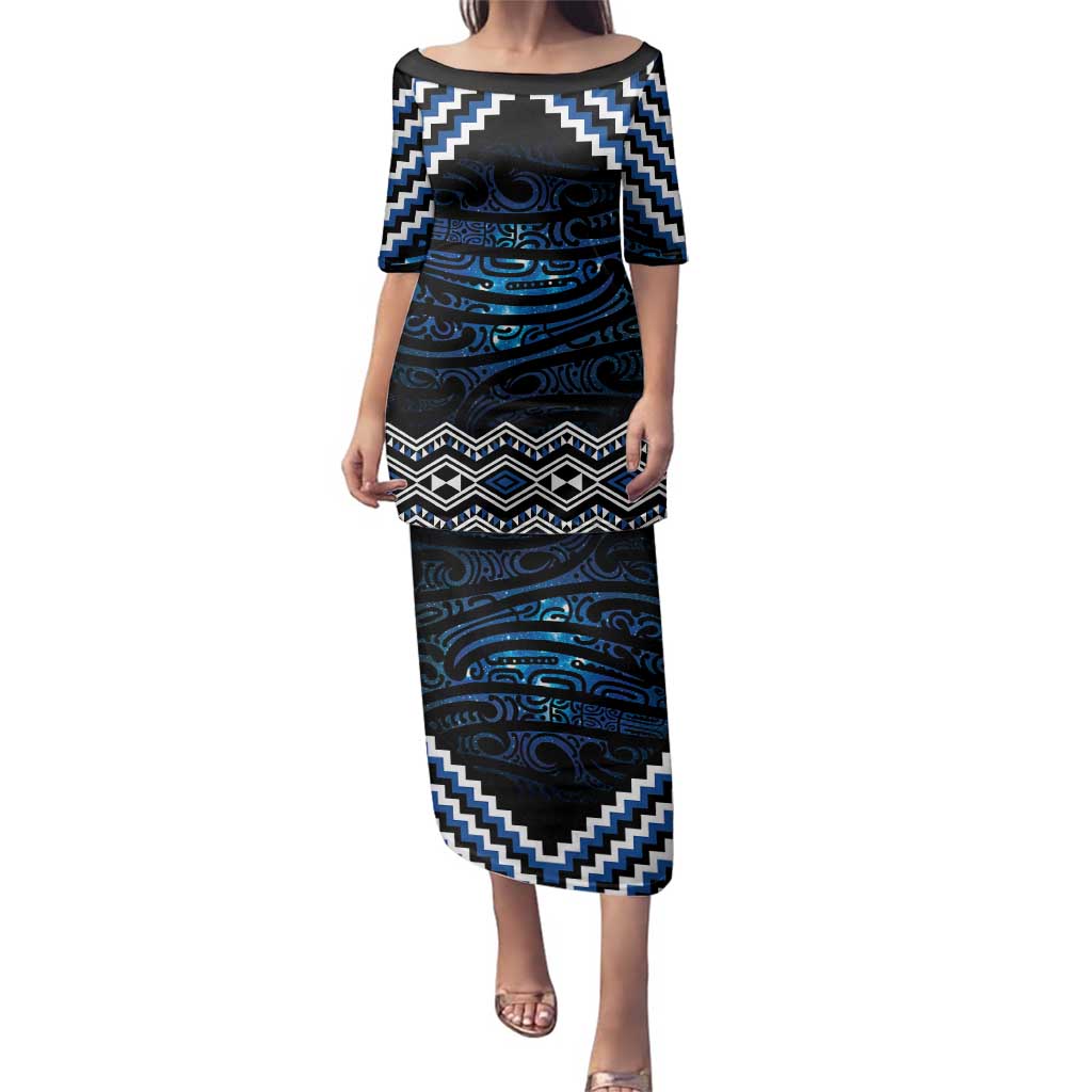 New Zealand Matariki Family Matching Puletasi and Hawaiian Shirt Galaxy Styled Taniko