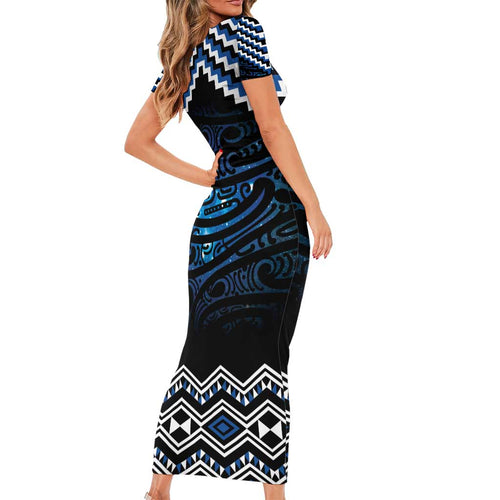 New Zealand Matariki Family Matching Short Sleeve Bodycon Dress and Hawaiian Shirt Galaxy Styled Taniko