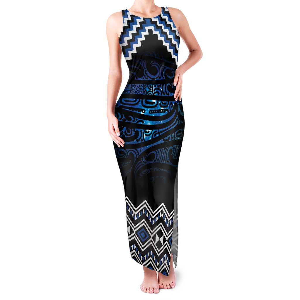 New Zealand Matariki Family Matching Tank Maxi Dress and Hawaiian Shirt Galaxy Styled Taniko