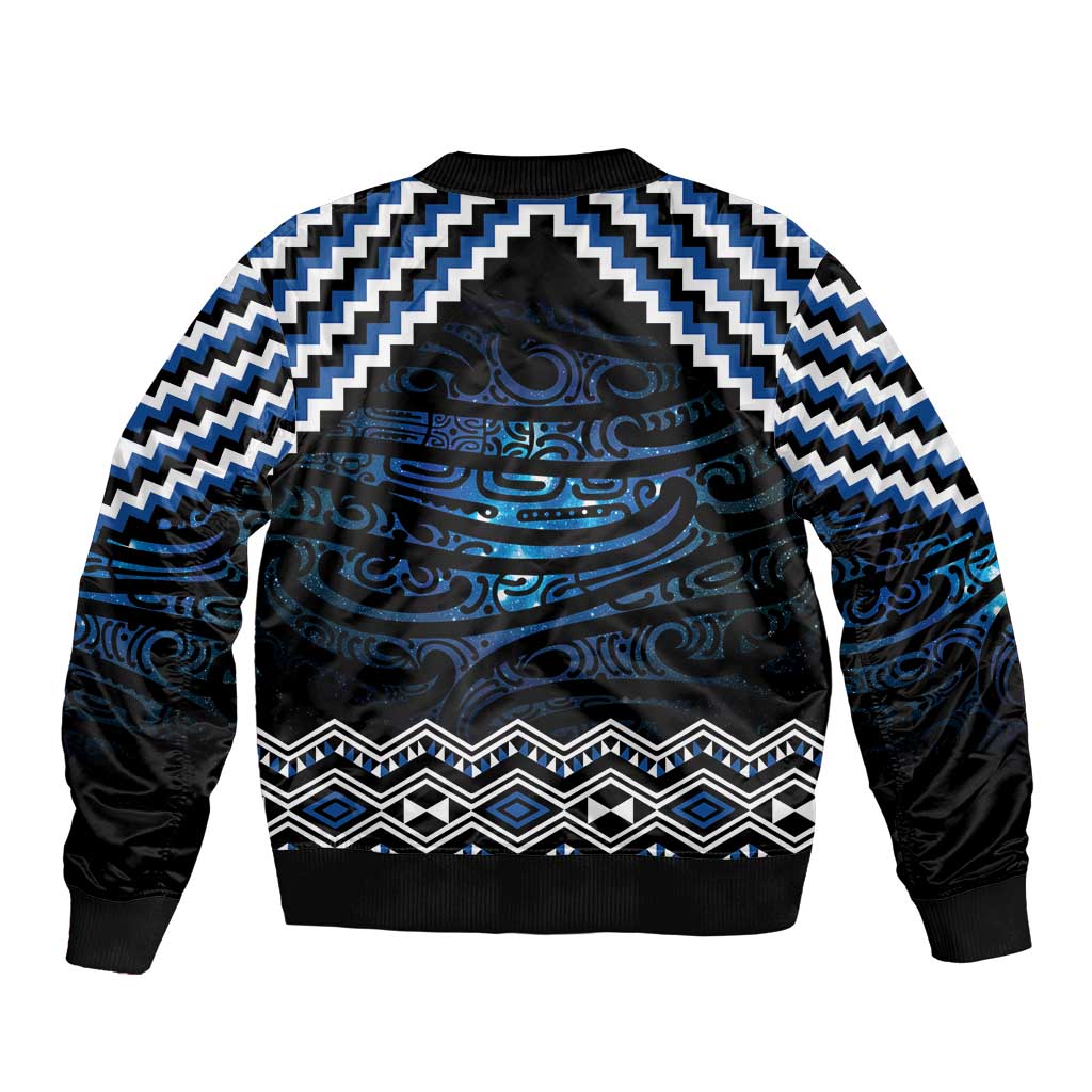 New Zealand Matariki Sleeve Zip Bomber Jacket Galaxy Styled Taniko