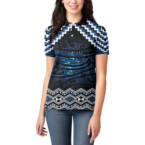 New Zealand Matariki Women Polo Shirt Galaxy Styled Taniko