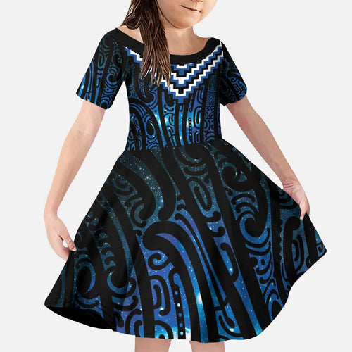 New Zealand Matariki Family Matching Long Sleeve Bodycon Dress and Hawaiian Shirt Galaxy Poutama Motifs