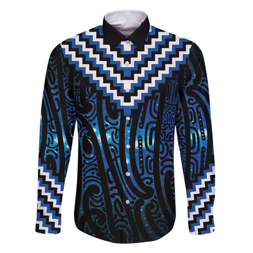 New Zealand Matariki Family Matching Long Sleeve Bodycon Dress and Hawaiian Shirt Galaxy Poutama Motifs