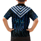 New Zealand Matariki Family Matching Off The Shoulder Long Sleeve Dress and Hawaiian Shirt Galaxy Poutama Motifs