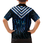 New Zealand Matariki Family Matching Short Sleeve Bodycon Dress and Hawaiian Shirt Galaxy Poutama Motifs