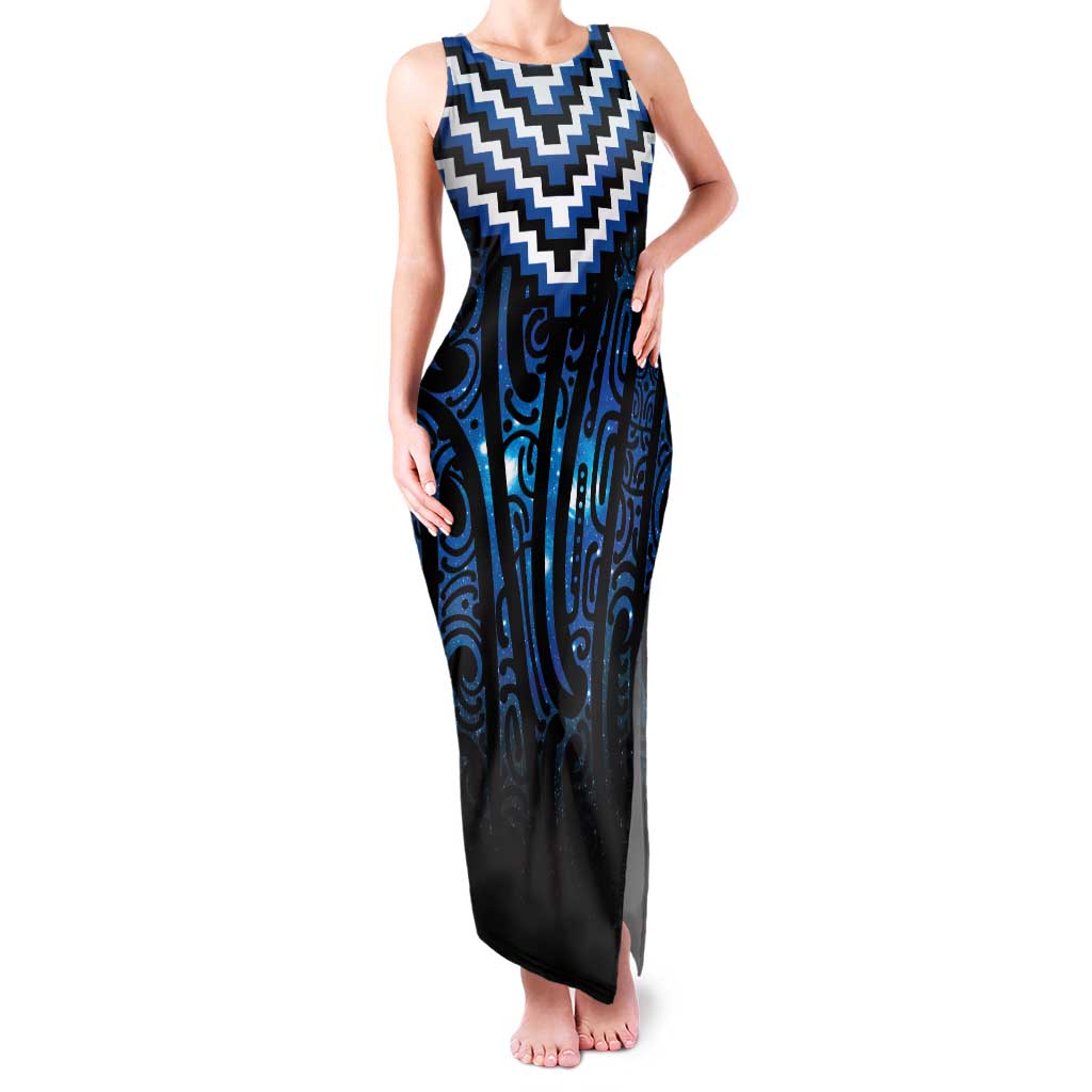 New Zealand Matariki Family Matching Tank Maxi Dress and Hawaiian Shirt Galaxy Poutama Motifs